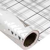 Christmas Silver Woodland Wrapping Paper Jumbo Roll, Christmas Tree Snowflakes Modern Plaid Grid Silver Foil Reversible Design For Festive Winter Holiday, Family Gathering,24 Inches X 100 Feet