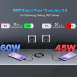 60W USB C Super Fast Charger with 10FT USB C Cable for Samsung Galaxy S26 S25 S24 S23 S22