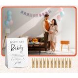 Don'T Say Baby Game Set, Don'T Say Baby Game For Baby Shower (One Sign With 50 Mini Clothespins), Minimalist Theme Baby Shower Decorations, Gender Reveal Game-Dsbb03