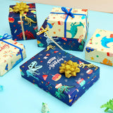 Dinosaur Reversible Wrapping Paper Roll - 1 Roll 17”X 9.84 Ft Happy Birthday Dinosaur Wrapping Paper For Boys Birthday Gift Packing Supply Baby Dino Decor Favor