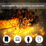 16FT Copper Wire Fairy Lights USB Powered Warm White LED String Lights for Bedroom Christmas Wedding Party Patio Window Indoor Decor