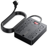 13-in-1 Surge Protector Power Strip Flat Plug 8 AC Outlets 3 USB 5FT Cord