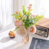 Artificial Flowers Bouquet Fake Flower Bouquet Silk Seasonal Floral Plant Arrangements For Bridal Bouquets Home Party Wedding Table Centerpieces Decor Gravesites Decoration, Champagne White