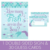 Guess How Many Fish In The Sea Party Game, Mermaid Birthday Game (1 Sign & 30 Guessing Cards)