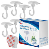 Adhesive Ceiling Hooks For Hanging Plants, Heavy Duty No-Drill Removable Sticky Wall Hooks Hanging Christmas Lights Garland Coat For Door Kitchen, Renter Friendly - 6 Pack White