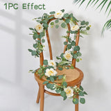 2Pcs 6.56Ft Artificial Eucalyptus Garlands With Flowers, Faux Floral Greenery Garlands White Peony Flower Garland Fake Vines For Wedding Arch Table Runner Party Ceremony Backdrop Decor