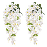 Artificial Hibiscus Fake Hanging Flowers Plants For Outdoor Spring Summer Decoration, 2Pcs White Silk Hibiscus Long Trailing Vines Uv Resistant Realistic Faux Flower For Outside Front Door Porch Patio