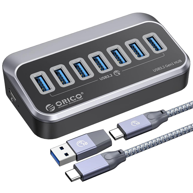 ORICO USB C Hub, 7 Port USB 3.2 GEN 1 Hub with USB C to C Cable and USB A Adap
