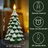 Christmas Tree Led Candle With Remote Timer, 4.13X7.9 Inch Real Wax Battery Operated Pillar Candle Flameless Flickering For Xmas Eve Gift Holiday Home Party Room House Decor
