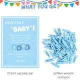 Don'T Say Baby Game, Baby Shower Games Boy, 1 Sign And 60 Blue Mini Clothespins, Shower Game Decorations Ideas, Gender Reveal Party Favors