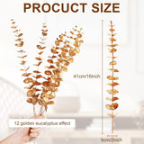 12 Pieces Gold Eucalyptus Stem 16 Inch Artificial Eucalyptus Spray Fake Leave Decor Fall Faux Floral Arrangement Faux Flower For Wedding Party Bouquet Home Farmhouse Vase Diy Craft