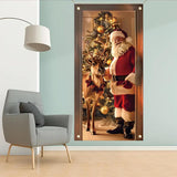 Christmas Door Cover Santa And Reindeer Banner 71 X 35 Inch Gold Ornament Tree Backdrop Holiday Decoration For Front Door Winter Party Wall Hanging Merry Xmas Entryway Photo Prop
