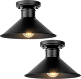 2 Pack Industrial Semi Flush Mount Ceiling Lights Matte Black Farmhouse Fixtures