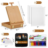 Deluxe Art Supplies 27 Pieces Art Set With Tabletop Easel, 12 Colors Acrylic Paint, 10 Paint Brushes, 3 Canvas Panels, Palettes