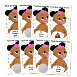 Baby Shower Girl Scratch Off Poop Game, Easy To Play Silly Games, Funny Idea, Ice Breaker Activity. Raffle Cards, Pink Pacifier, African American, Set Of 40 Cards Made In Usa