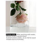 6Pcs Fake Austin Rose Peonies Flowers With Vase, Clear Glass Vase With Pink Real Touch Peonies Artificial Flowers Home Decor(Pink)