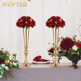 Flower Wedding Centrepieces For Tables - 10 Pcs 9.5In Diameter Crimson Artificial Flowers Rose Ball For Centerpieces Table - Fake Rose Arrangements For Weddings Birthday Party Decor