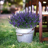 8 Bundles Outdoor Artificial Lavender Fake Flowers Uv Resistant Shrubs, Faux Plastic Greenery For Indoor Outside Hanging Plants Garden Porch Window Box Home Wedding Farmhouse Decor (Purple)