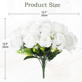 White Roses Artificial Flowers, 2 Pack Rose Fake Flower Bouquets Realistic Faux Silk Flowers For Vase Bridal Bouquet Wedding Centerpieces Arrangements Home Décor