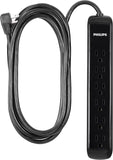 6 Outlet Surge Protector Power Strip 10FT Extension Cord 1080J Flat Plug Wall Mount Black
