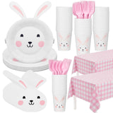 147 Pcs Bunny Birthday Decoration Tableware Party Supplies Some Bunny Is One Decorations Include Party Plates Napkins Paper Cup Fork and Spoon Tablecloth, Serve 24 Guests