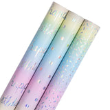 Holographic Birthday Wrapping Paper Roll Set, Iridescent Shiny Rainbow Foil Gift Wrap With Dots, Confetti And Happy Birthday Lettering For Kids, Girls, 3 Rolls, 17 Inches X 10 Feet Per Roll