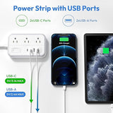 Surge Protector Power Strip 6 Outlets 4 USB Ports 5FT Flat Plug Extension Cord White
