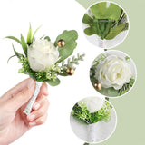 White Rose Boutonniere For Men Wedding Set Of 6,Artificial Wedding Flower Boutonnieres With Pins For Groom And Best Man Wedding Anniversary Celebration,Prom,Party,Home Decoration (6)