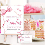 50Pcs Bow Guessing Game Cards With Sign Coquette Pink Bowknot Guess How Many Candies Game Cards For Birthday Baby Shower Wedding Supplies