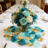 900Pcs Teal Aqua Mint Gold Silk Rose Flower Petals Party Confetti Table Centerpieces Scatters Baby Bridal Shower Wedding Favor Vase Filler Aisle Decoration