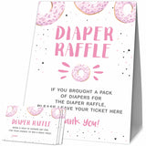 Baby Shower Games, 1 Diaper Raffle Standing Sign With 50 Diaper Raffle Tickets, Donut Love Theme Babyshower Party Decorations And Supplies For Boys Or Girls(Lblk-C01)