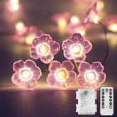 12.8FT Cherry Blossom Fairy Lights 40 LED Pink Flower String Lights Battery Operated with Remote for Bedroom Party Christmas Holiday Decor