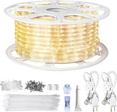 100FT Warm White LED Rope Lights Waterproof Cuttable Connectable Flexible Clear Tube Lights for Patio Garden