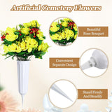 4 Sets Christmas Artificial Cemetery Flowers With Vase For Grave Silk Fall Flower Bouquet Cemetery Decoration For Outdoor Funeral Graveside Headstone Arrangement(White, Yellow)