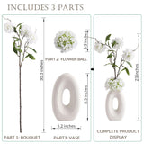 Fake Flower Bouquet And Vase Set, Faux Flower Arrangement For Decorating Living Room And Offices, Realistic Artificial Flowers Made Of Silk & Plastic, Floral Decoration With White Blossoms