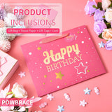 13" Pink Happy Birthday Gift Bag With Tissue Paper And Greeting Card For Party,Happy Birthday Gift Bag For Men Women,Gift Bags Medium Size(1 Pcs Pink Hot Stamping)