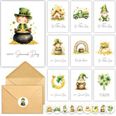 20 Pack St. Patricks Day Cards With Envelopes, 4X6In Bulk Watercolor Cartoon Shamrock Rainbow Gold Coin Holiday Card Designs For Family, Students, Employees