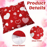 4Pcs Valentines Throw Pillow Covers 18X18 Inch Linen Pillow Case With Red Heart Love Square Cushion Covers For Home Sofa Bed