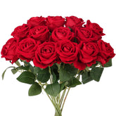 14Pcs Red Roses Artificial Flowers, Fake Red Roses Bouquet With Long Stems For Romantic Valentine'S Day, Anniversary, Wedding & Home Decoration