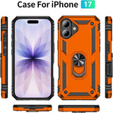 iPhone 17 Case iPhone 18 Case with Screen Protector and Built-in Kickstand Orange Full Body Cover