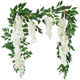 Wisteria Garland Artificial Flowers Floral Vines White 6.56 Ft Silk Fake Wisteria Flowers Garlands Hanging Flower For House Outdoor Garden Ceremony Outside Wedding Arch Floral Decor