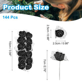Mini Rose Artificial Flowers Heads 0.98 Inch, 144 Pcs Bulk Stem Foam Fake Roses With Gauze For Wedding Bouquet Boutonnieres Cake Crafts Home Party Decoration, Black