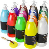 14 Colors Large Bulk Acrylic Paint Set (33.8 Oz, 1000 Ml) Rich Art Painting Supplies, Non Toxic For Multi Surface Canvas Wood Leather Fabric Stone Craft, For Kid & Adult With Pump, Color Wheel