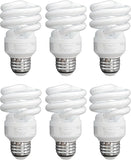 CFL T2 Spiral Light Bulbs 6 Pack 9W 40W Equivalent 5000K Daylight E26 Base 540 Lumens UL Listed