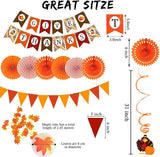 Give Thanks Pumpkin Maple Leaf Banner Bunting Garland Paper Fans Streamers Decor