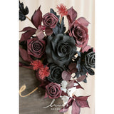 2Pcs Fall Wedding Floral Swag Welcome Sign Artificial Flowers Backdrop Garland Black Burgundy For Ceremony Reception Door Wall Easel Home Decoration Entryway Outdoor Head Table Decor