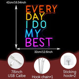 Every Day I Do My Best Neon Sign USB LED Dimmable Motivational Wall Light 16.54 x 12.6 Inch for Bedroom Gym Office