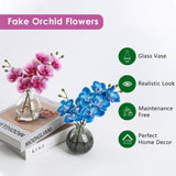 Blue Orchids Artificial Flowers Faux Orchid Arrangement With Black Glass Vase Set Of 2 Real Touch Phalaenopsis Orchid Flowers Orchids Centerpiece For Dining Room Table