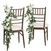 10Pcs Wedding Chair Decorations Aisle Floral Swag Artificial Pew Flowers Hanging Garland White & Sage Green For Ceremony Reception Church Rose Floral Faux Arrangement Party Outdoor Decor