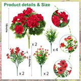 18'' Artificial Geraniums Flowers For Outdoors, 10 Bundles Mixed Fake Silk Flowers Plastic Plants Uv Resistant For Summer Garden Porch Patio Planter Kitchen Table Home Decor, Red